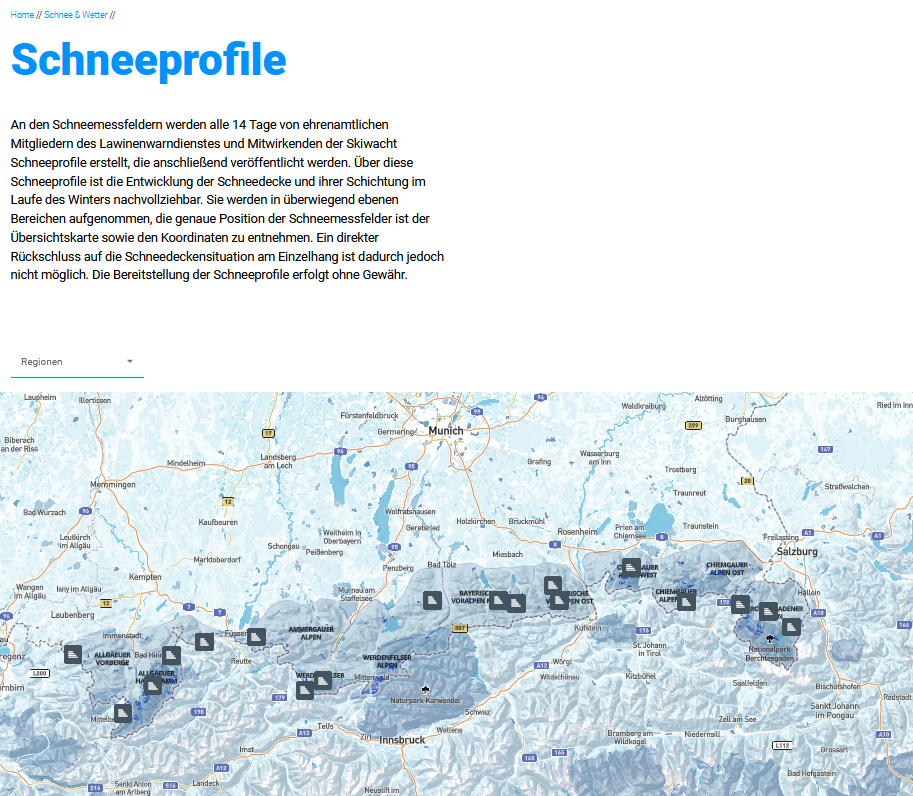 Screenshot Schneeprofiele der LWD Bayern Website | © LWD Bayern